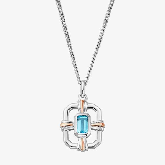 Clogau Silver & 9ct Rose Gold Enchanted Gateways Swiss Blue Topaz Necklace 3SEGW0728