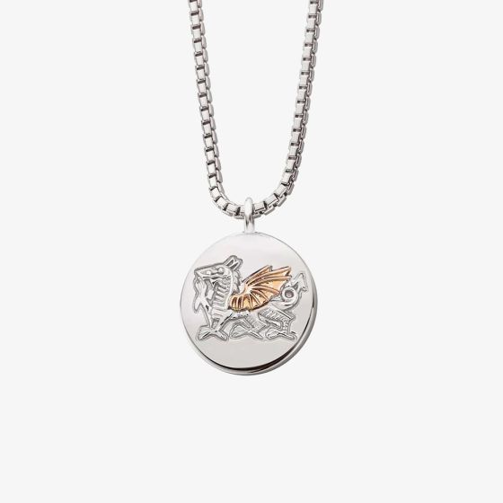 Clogau WRU Silver 9ct Rose Gold Welsh Dragon Double Sided Necklace 3SWRUWDP