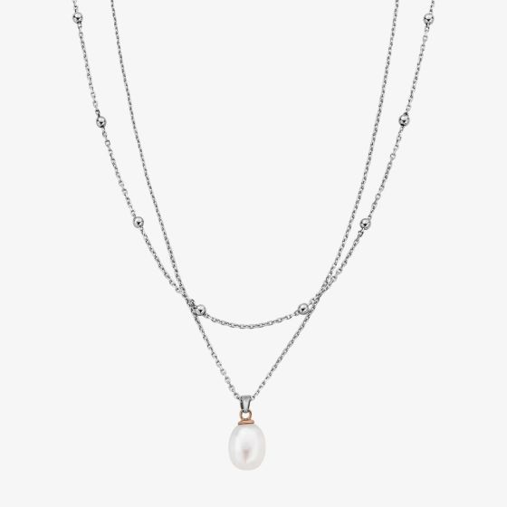 Clogau Ladies Sterling Silver Beachcomber Layered Single Pearl Necklace 3SBCH829