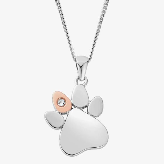 Clogau Affinity Paw Print White Topaz Necklace 3SPWP0225
