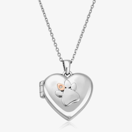 Clogau Paw Print Heart White Topaz Locket 3SPWP0617
