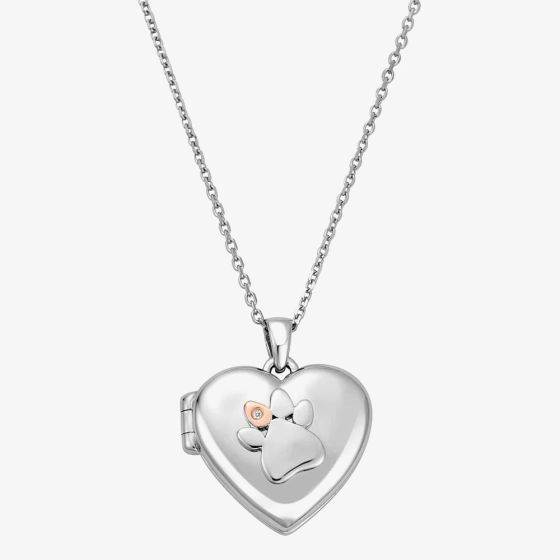 Clogau Paw Prints Heart White Topaz Locket 3SPWP0617