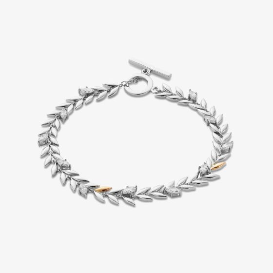 Clogau Royal Sterling Silver & Swarovski Crystal Leaf T-Bar Bracelet 3SROY1404
