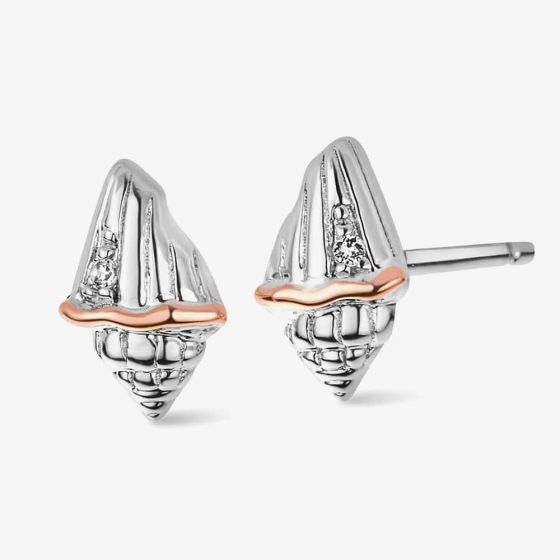 Clogau Natures Wonder Silver & 9ct Rose Gold Sea Shell Stud Earrings 3SBCH0750
