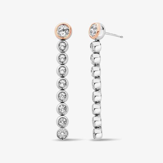 Clogau Celebration Silver White Topaz Drop-Hoop Earrings 3SCLC0799