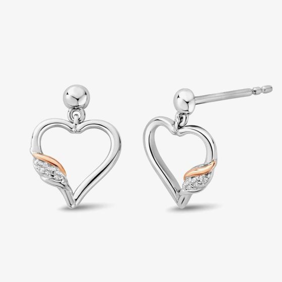 Clogau Past Present Future Silver White Topaz Heart Stud Earrings 3SPPF0800