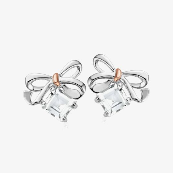 Clogau Silver 9ct Rose Gold Cubic Zirconia Christmas Bow Earrings 3SCGS0715