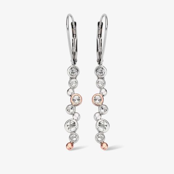 Clogau Celebration Silver 9ct Rose Gold Topaz Circle Dropper Earrings 3SME2