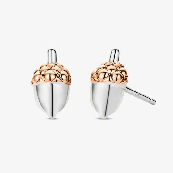 Clogau Sterling Silver & Rose Gold Royal Oak Leaf Acorn Stud Earrings 3SOAK902