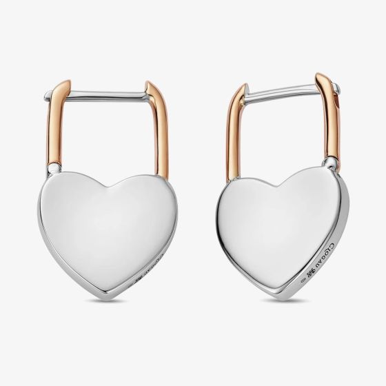 Clogau Two Colour Cariad Heart Padlock Hoop Earrings 3SCAR976