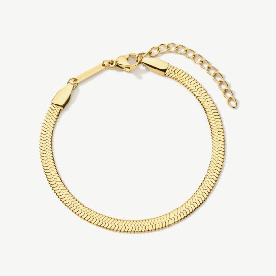 D.Louise Yellow Gold Tone Plated Stainless Steel Herringbone Essentials Bracelet GB-006