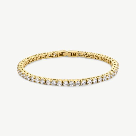 D.Louise Yellow Gold Tone Plated Stainless Steel Crystal Luxe Tennis Bracelet SKB-027