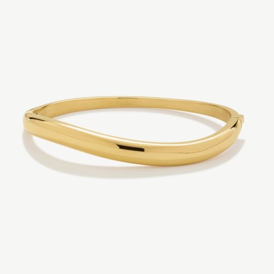 D.Louise Yellow Gold Tone Plated Stainless Steel Wave S/M Bangle SKB-039-01