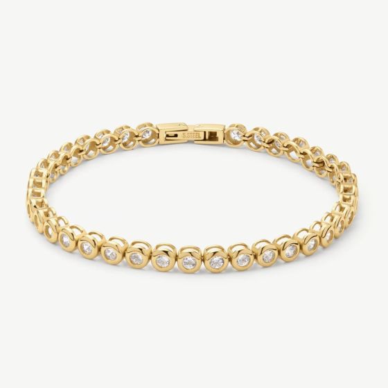 D.Louise Yellow Gold Tone Stainless Steel Bezel Set Tennis Bracelet SKB-055