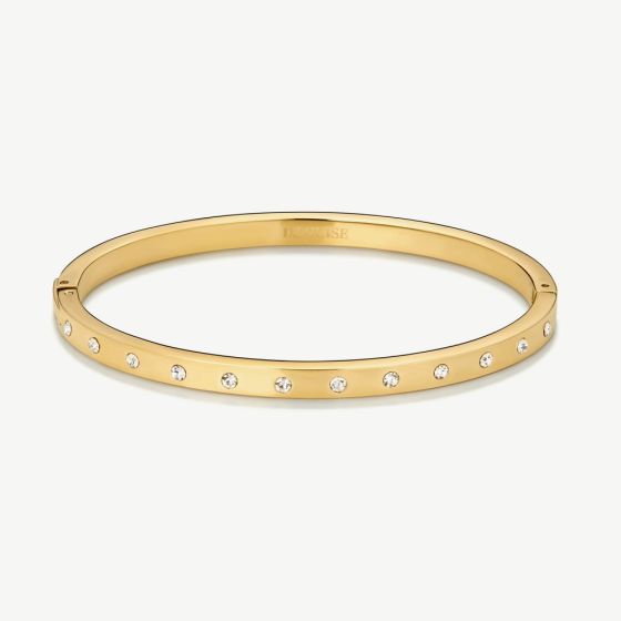 D.Louise Yellow Gold Tone Plated Stainless Steel Crystal Eternity S/M Bangle YBB-017-01