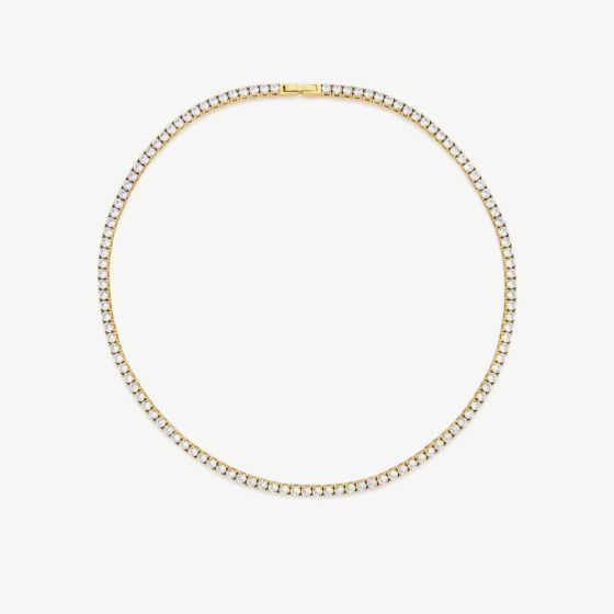 D.Louise Yellow Gold Tone Plated Stainless Steel Cubic Zirconia Tennis Necklace THN-36