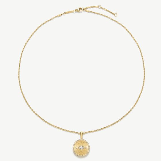 D.Louise Yellow Gold Tone Plated Stainless Steel Engravable Evil Eye Talisman Pendant THN-71