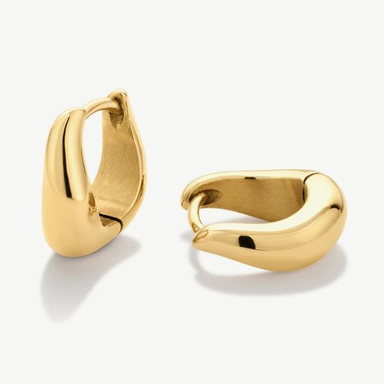 D.Louise Yellow Gold Tone Plated Stainless Steel Wave Huggie Hoop Earrings THE-061