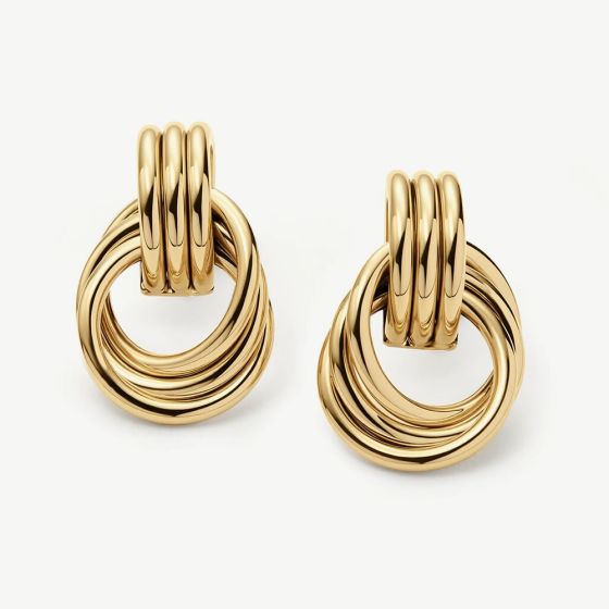 D.Louise Yellow Gold Tone Plated Stainless Steel Rope Knot Stud Earrings NAE-14