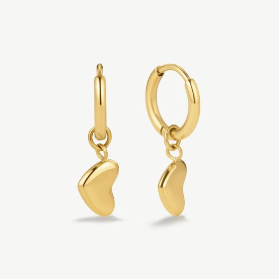 D.Louise Yellow Gold Tone Plated Stainless Steel Bubble Heart Pendant Hoop Earrings NAE-18