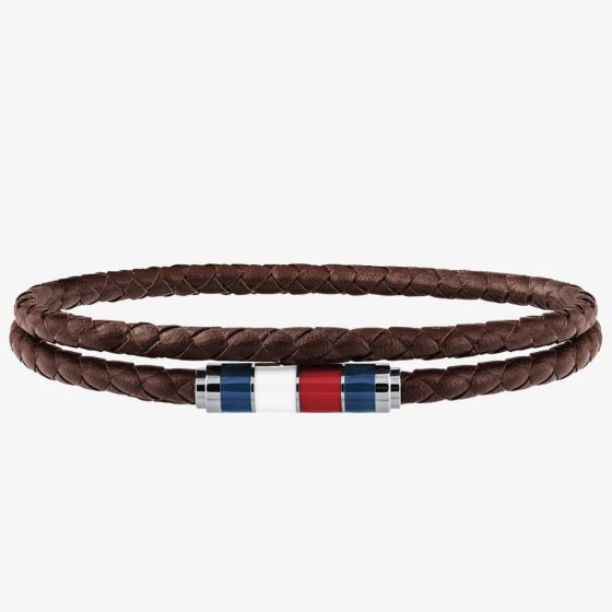 Tommy Hilfiger Stainless Steel Enamel Double Brown Leather Bracelet 2790055