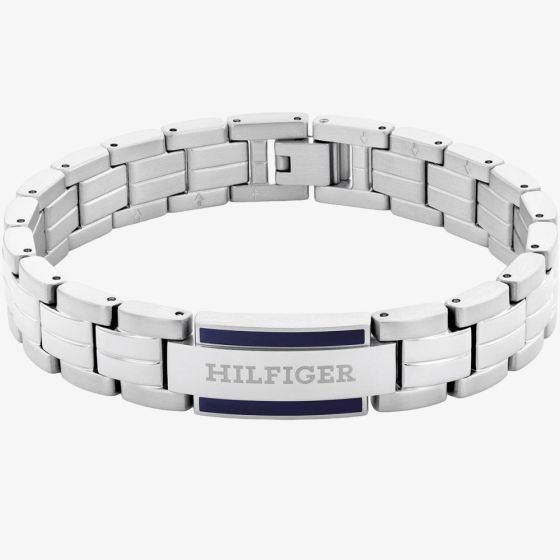 Tommy Hilfiger Parker Mens Stainless Steel Blue Enamel Logo Bracelet 2790600
