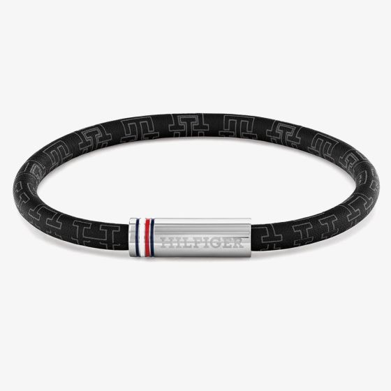 Tommy Hilfiger Printed Cord Black Leather 19cm Bracelet 2790704
