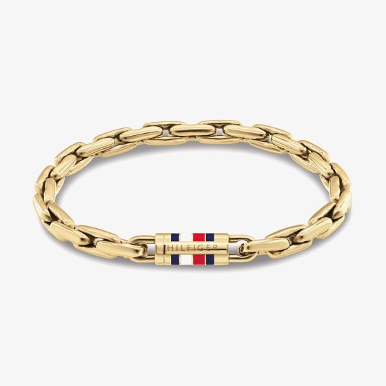 Tommy Hilfiger Yellow Gold Tone Plated Stainless Steel Rectangle Belcher Chain Bracelet 2790750