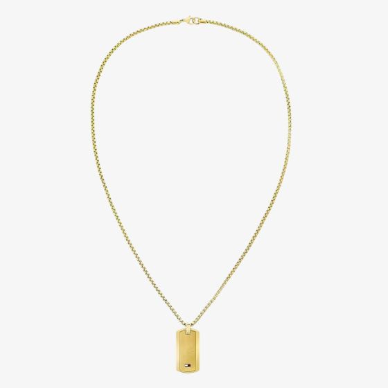 Tommy Hilfiger Mens Jameson Gold Dog Tag Necklace 2790628