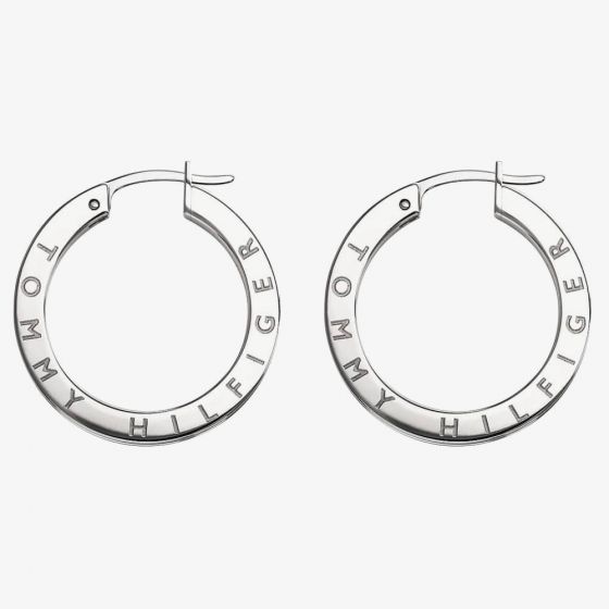 Tommy Hilfiger Silver Crystal Logo Hoop Earrings 2780205