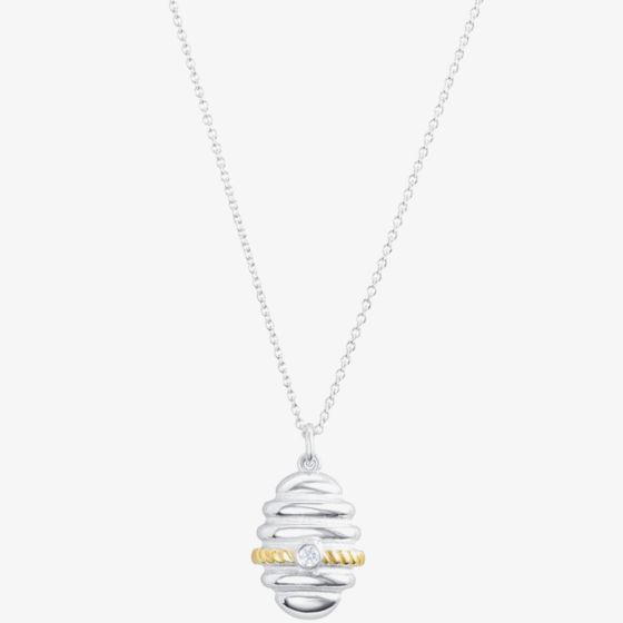 Sterling Silver & Yellow Gold Plated Cubic Zirconia Bee Hive Pendant Necklace BTH6-SL-CZ YGP