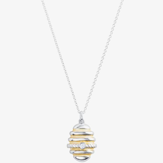 Sterling Silver & Yellow Gold Plated Cubic Zirconia Bee Hive Pendant Necklace BTH4-SL-CZ YGP