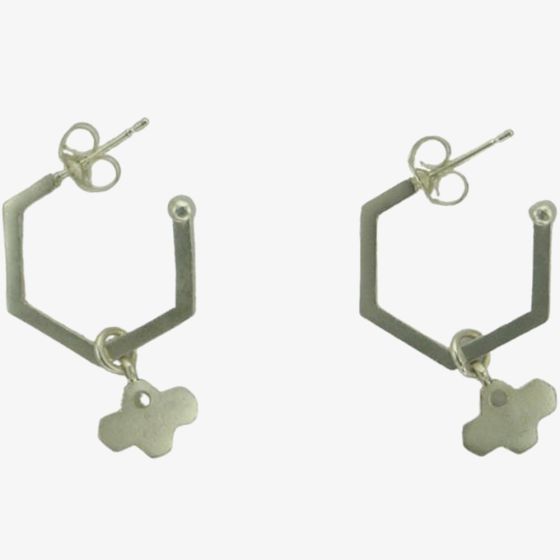 Sterling Silver Cubic Zirconia Hexagonal Tiny Bee Hoop Earrings BEH-SL-CZ