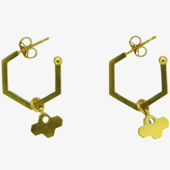 Yellow Gold Plated Cubic Zirconia Hexagonal Tiny Bee Hoop Earrings BEH-YGP-CZ