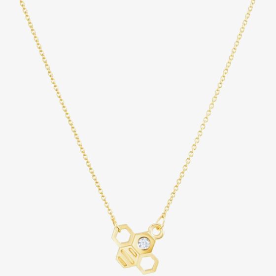9ct Yellow Gold Diamond Large Bee Necklace BFL1-9YG-D