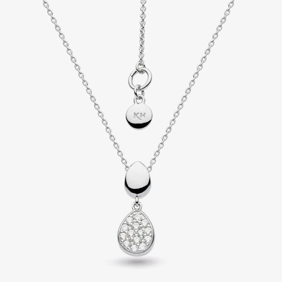 Kit Heath Sterling Silver Coast Pebbles Twin Droplet Pave Cubic Zirconia Necklace 90188CZ