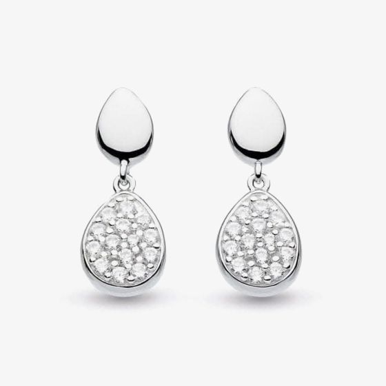 Kit Heath Sterling Silver Coast Pebble Glisten Cubic Zirconia Pave Drop Earrings 60188CZ