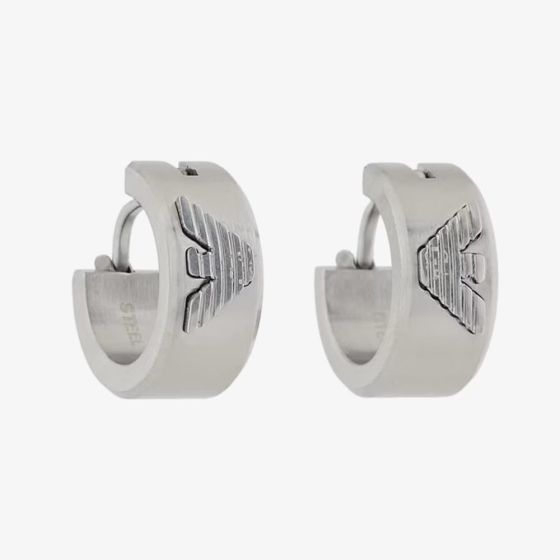 Emporio Armani Mens Stainless Steel Logo Hoop Earrings EGS3165040