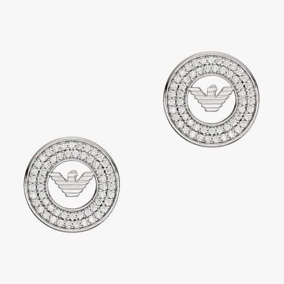 Emporio Armani Silver Round Eagle Cubic Zirconia Stud Earrings EG3587040
