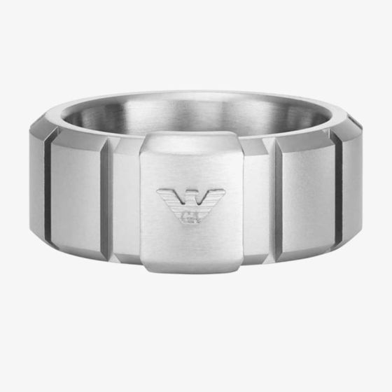 Emporio Armani Stainless Steel Eagle Logo Etched Cube Ring EGS3081040