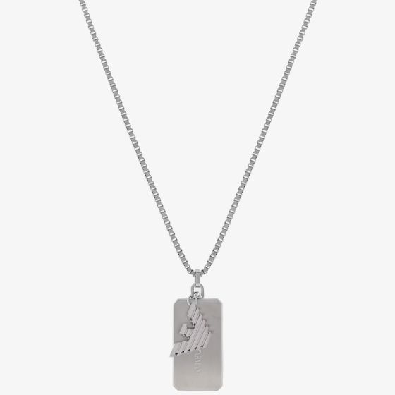 Emporio Armani Mens Stainless Steel Logo Dog Tag Necklace EGS3167040