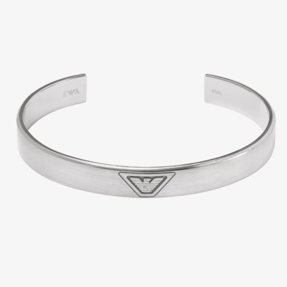 Emporio Armani Mens Silver Open Torque Logo Bangle EGS3127040