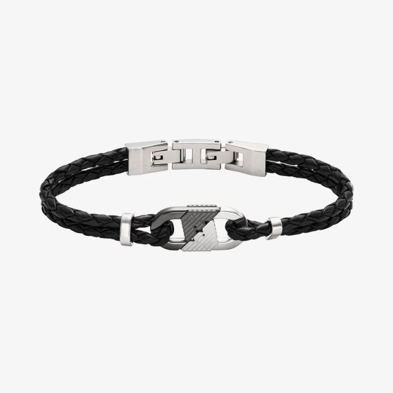 Emporio Armani Mens Black Leather ID Bracelet EGS3171040