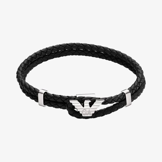 Emporio Armani Mens Braided Leather Logo Bracelet EGS3237040