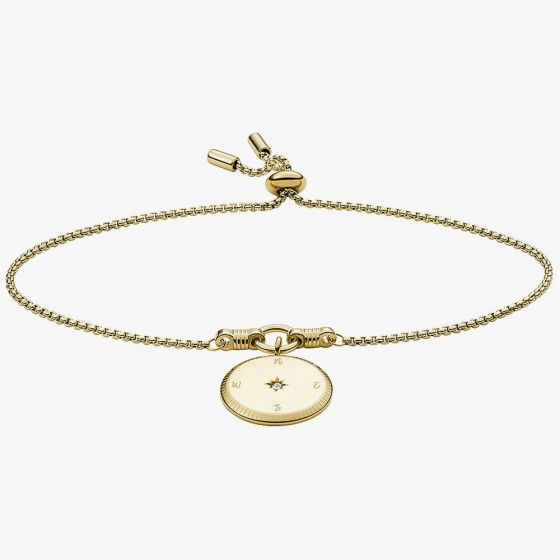 Fossil Georgia New Years Intentions Gold Tone Compass Slider Bracelet JF03933710