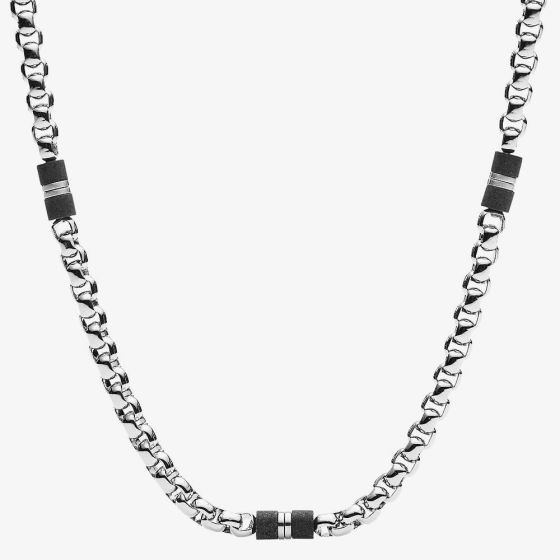 Fossil Ellis Black Marble Stainless Steel Necklace JF03314040