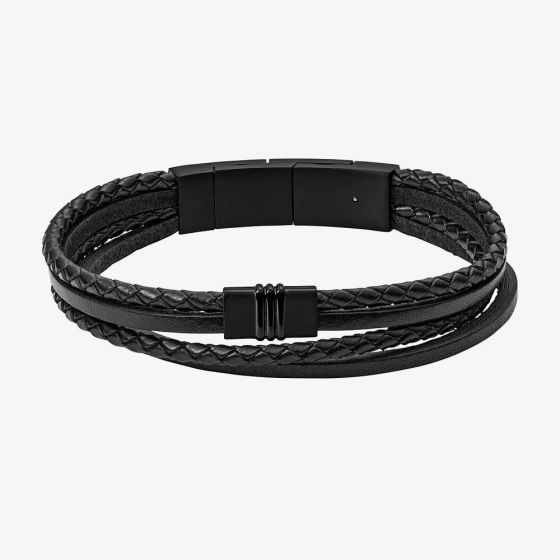 Fossil Townsman Multi Strand Black Leather Bracelet JF03098001