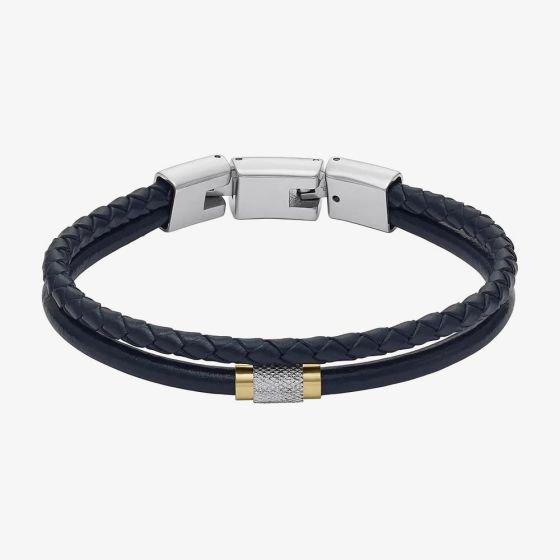 Fossil Machine Knurled Blue Leather Bracelet JF04703998
