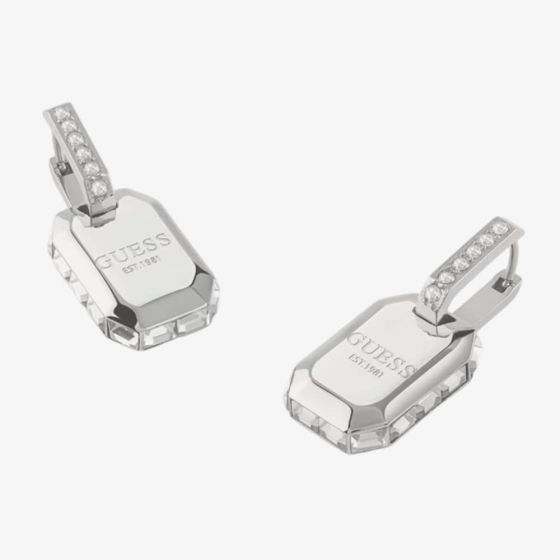 Guess Hashtag GUESS Crystal Dog Tag Dropper Earrings JUBE04258JW RH