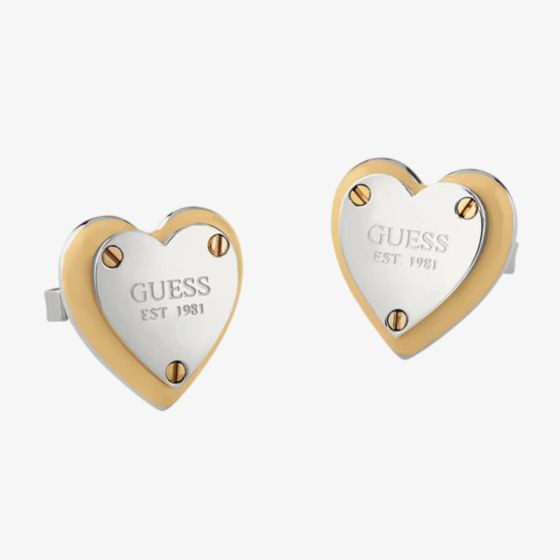 Guess All You Need Is Love Engraved Heart Stud Earrings JUBE04209JW YGRH